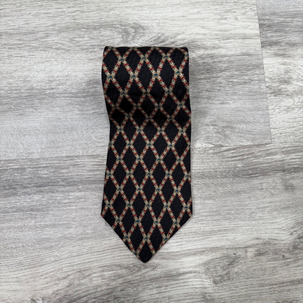 Barbara Blank New York Silk Handmade Necktie Men's Black Diamond‎ Pattern